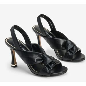 Kenneth Cole Sandals Womens Size 8 Black Faux Leather Slingback Knot Heels